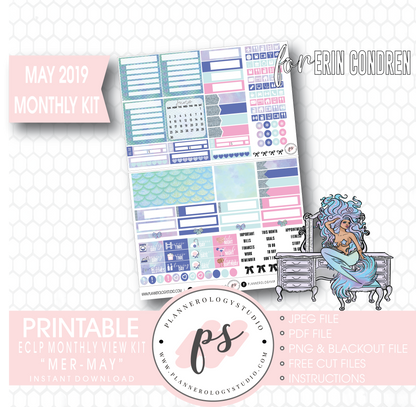 Mer-May May 2019 Monthly View Kit Digital Printable Planner Stickers (for use with Erin Condren) - Plannerologystudio