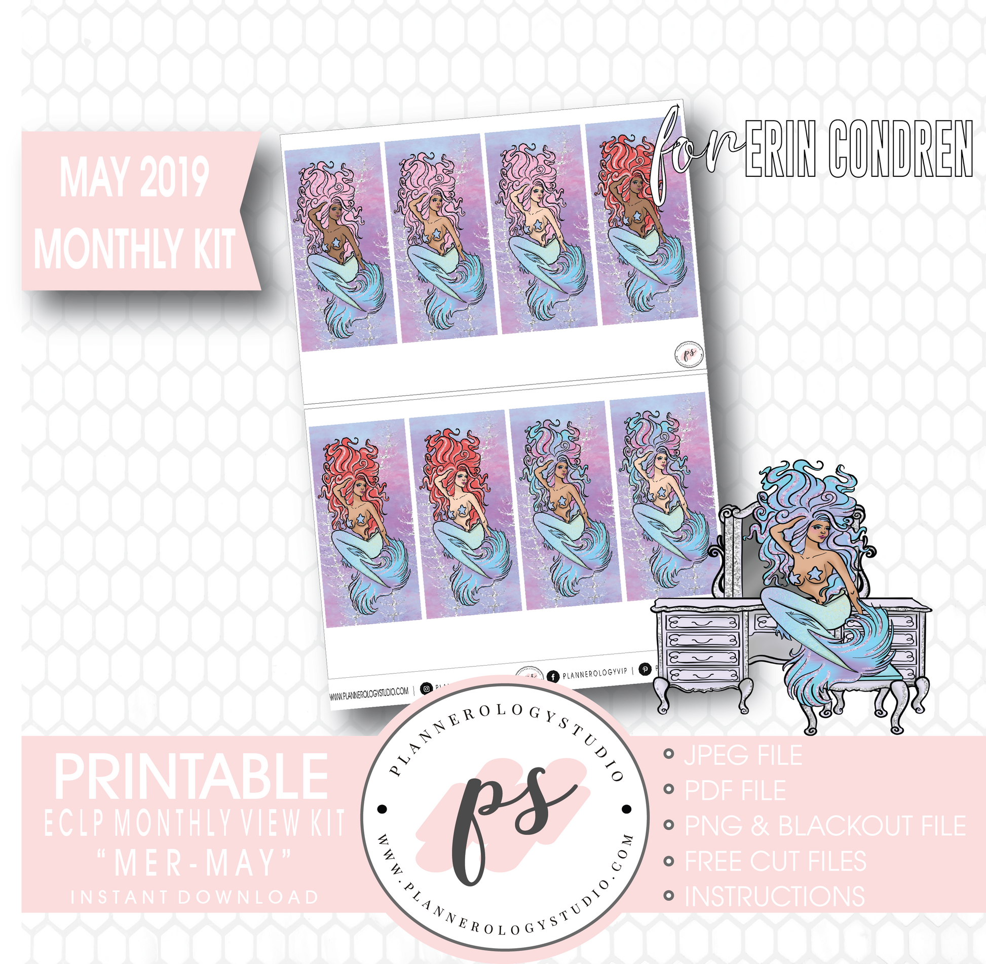 Mer-May May 2019 Monthly View Kit Digital Printable Planner Stickers (for use with Erin Condren) - Plannerologystudio