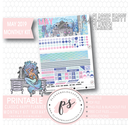 Mer-May May 2019 Monthly View Kit Digital Printable Planner Stickers (for use with Classic Happy Planner) - Plannerologystudio