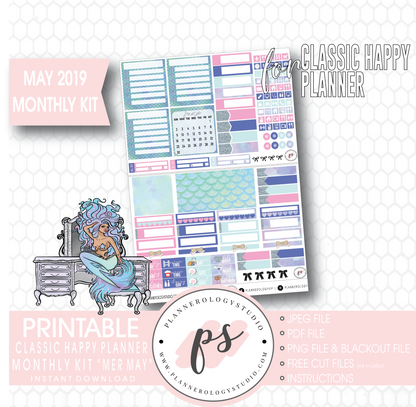 Mer-May May 2019 Monthly View Kit Digital Printable Planner Stickers (for use with Classic Happy Planner) - Plannerologystudio