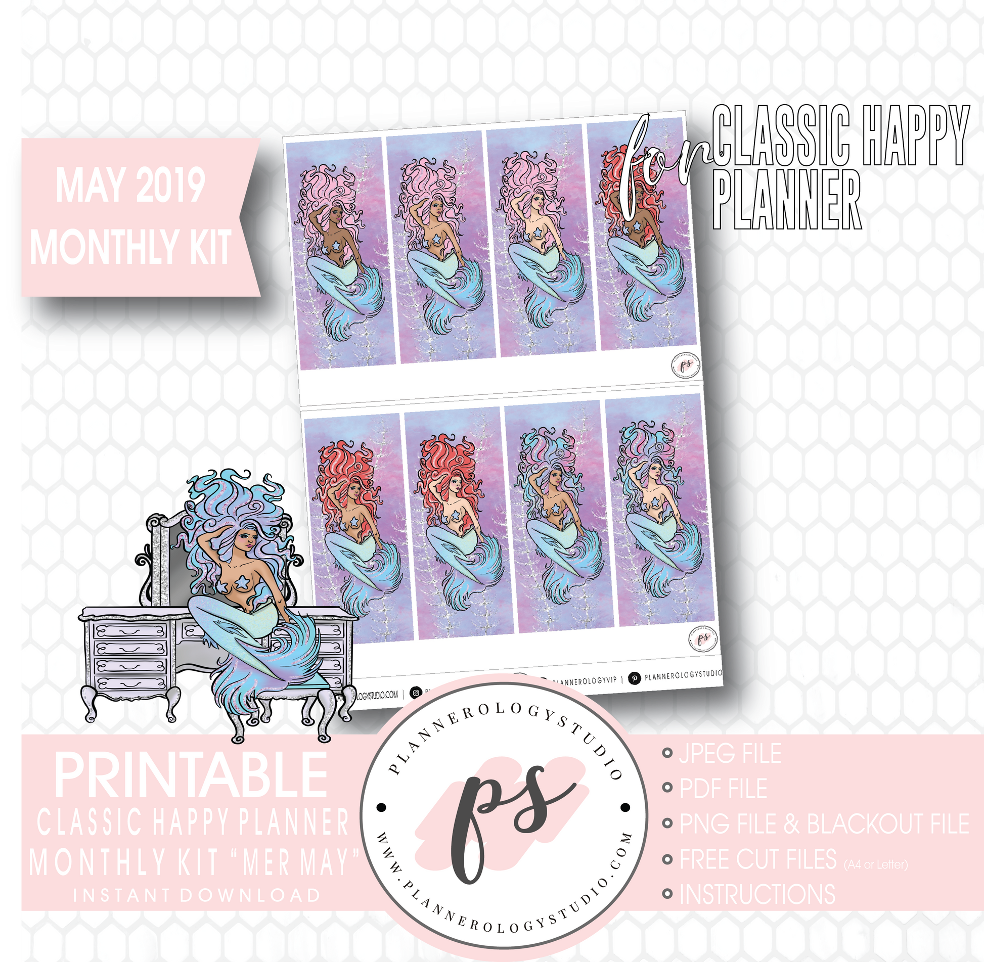 Mer-May May 2019 Monthly View Kit Digital Printable Planner Stickers (for use with Classic Happy Planner) - Plannerologystudio