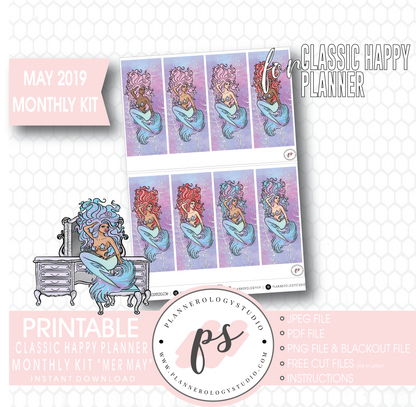 Mer-May May 2019 Monthly View Kit Digital Printable Planner Stickers (for use with Classic Happy Planner) - Plannerologystudio