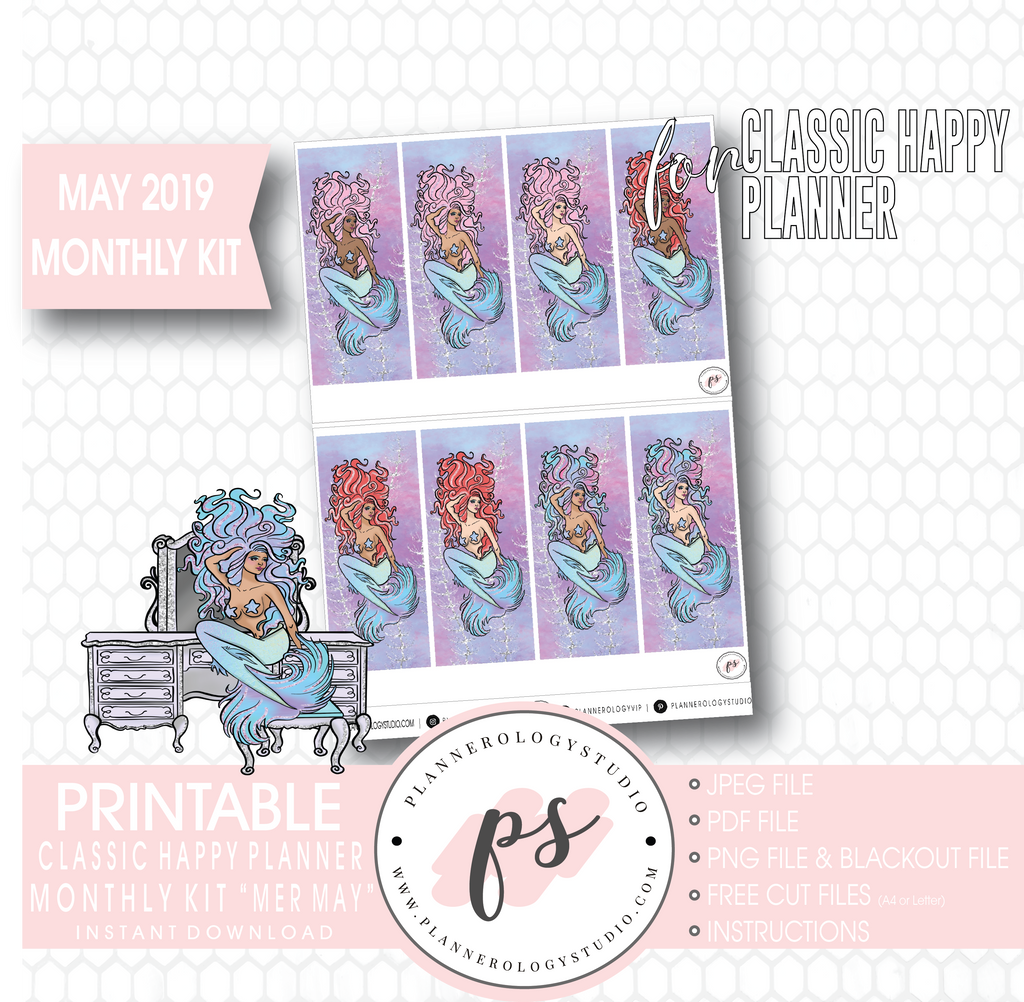Mer-May May 2019 Monthly View Kit Digital Printable Planner Stickers (for use with Classic Happy Planner) - Plannerologystudio