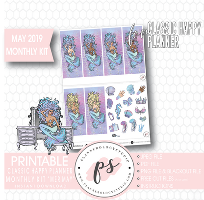 Mer-May May 2019 Monthly View Kit Digital Printable Planner Stickers (for use with Classic Happy Planner) - Plannerologystudio