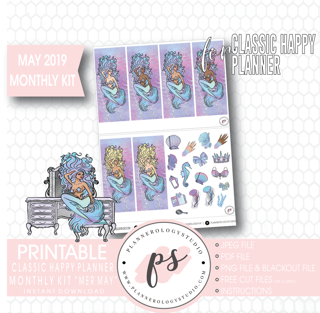 Mer-May May 2019 Monthly View Kit Digital Printable Planner Stickers (for use with Classic Happy Planner) - Plannerologystudio
