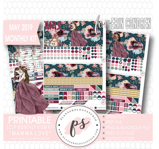 Mamma Love (Mother & Son) May 2019 Monthly View Kit Digital Printable Planner Stickers (for use with Erin Condren) - Plannerologystudio