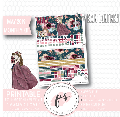 Mamma Love (Mother & Son) May 2019 Monthly View Kit Digital Printable Planner Stickers (for use with Erin Condren) - Plannerologystudio