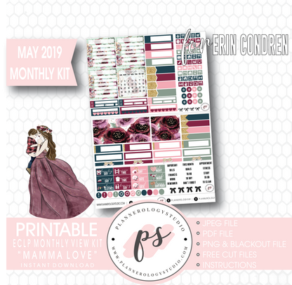 Mamma Love (Mother & Son) May 2019 Monthly View Kit Digital Printable Planner Stickers (for use with Erin Condren) - Plannerologystudio