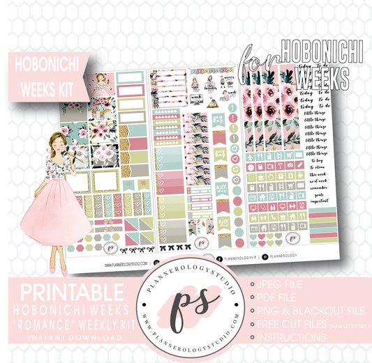 Romance Weekly Kit Printable Digital Planner Stickers (for use with Hobonichi Weeks) - Plannerologystudio