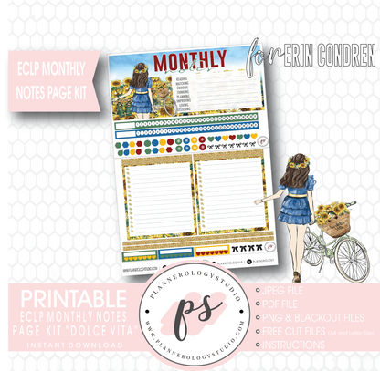 Dolce Vita Monthly Notes Page Kit Digital Printable Planner Stickers (for use with Erin Condren) - Plannerologystudio
