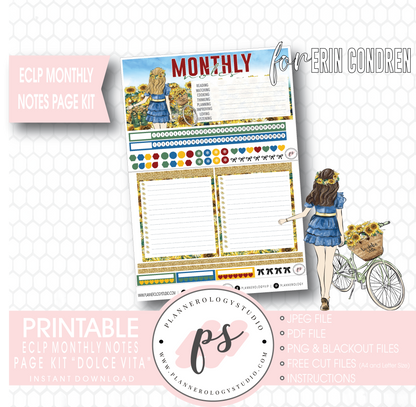 Dolce Vita Monthly Notes Page Kit Digital Printable Planner Stickers (for use with Erin Condren) - Plannerologystudio