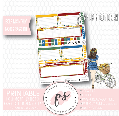 Dolce Vita Monthly Notes Page Kit Digital Printable Planner Stickers (for use with Erin Condren) - Plannerologystudio