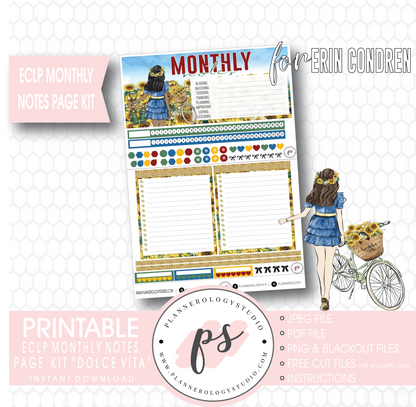 Dolce Vita Monthly Notes Page Kit Digital Printable Planner Stickers (for use with Erin Condren) - Plannerologystudio