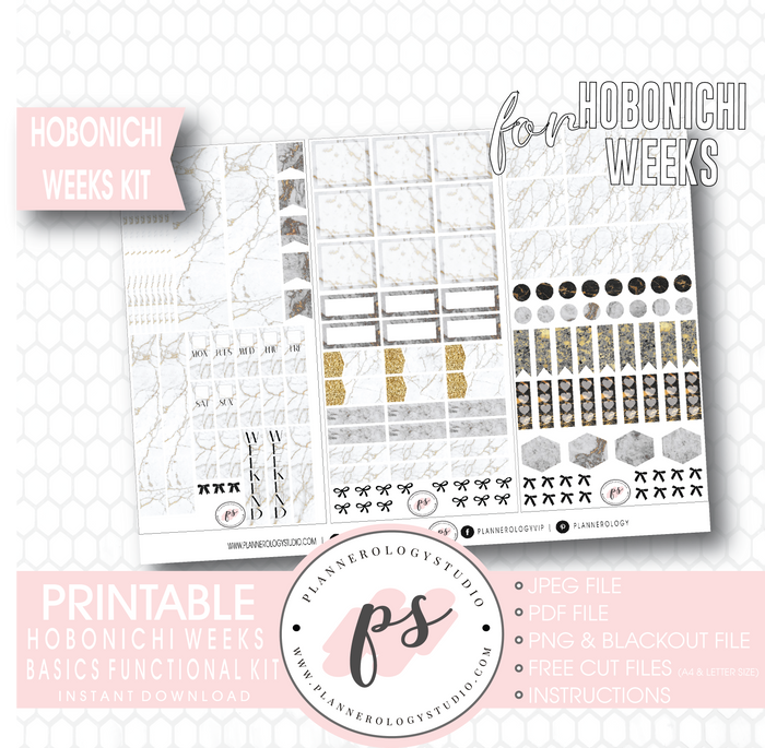 Hobonichi Weeks Functional & Basics Digital Printable Planner Stickers Kit - Plannerologystudio