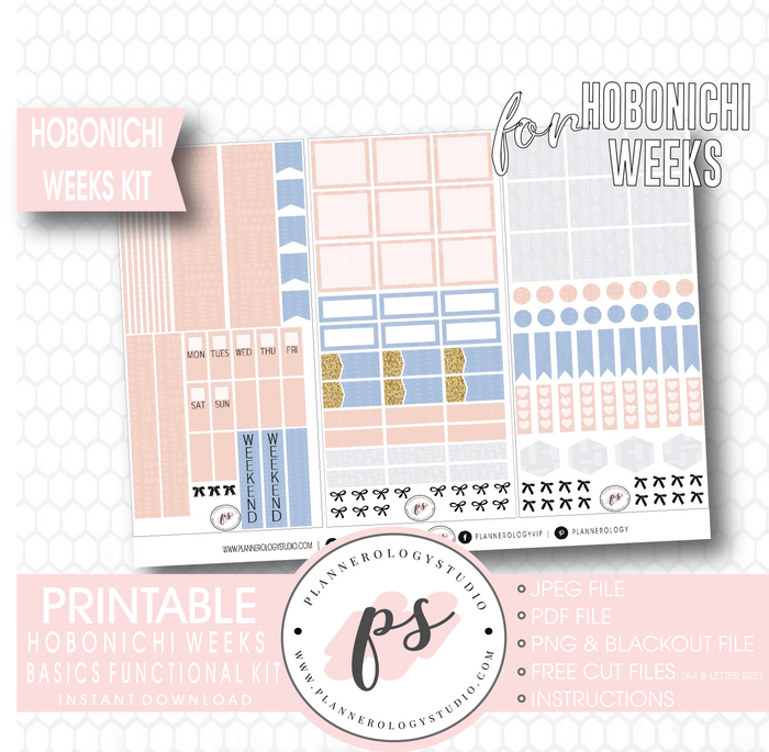Hobonichi Weeks Functional & Basics Digital Printable Planner Stickers Kit - Plannerologystudio