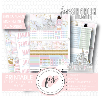 Magic (Disney Inspired) Undated Monthly View Kit (All Months) Digital Printable Planner Stickers (for use with Erin Condren) - Plannerologystudio