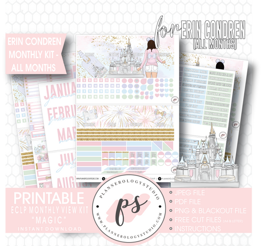 Magic (Disney Inspired) Undated Monthly View Kit (All Months) Digital Printable Planner Stickers (for use with Erin Condren) - Plannerologystudio