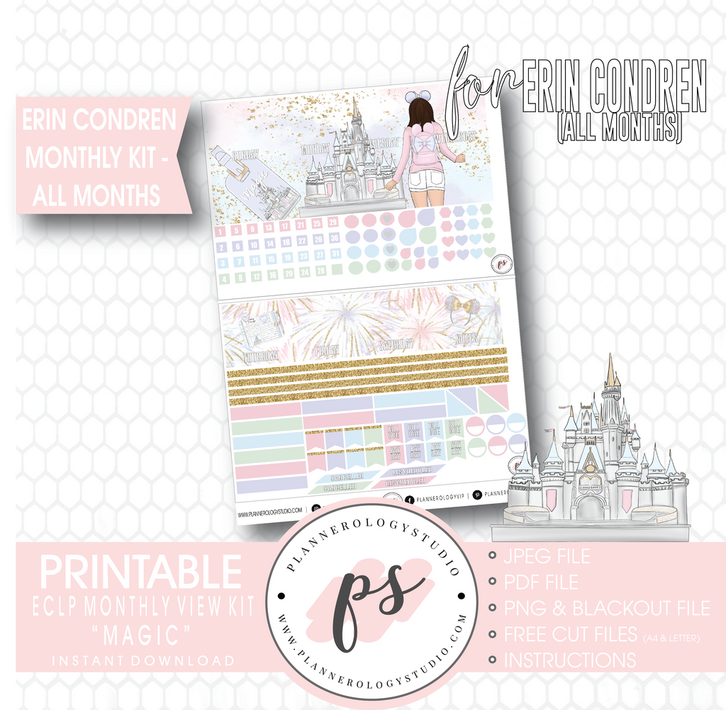 Magic (Disney Inspired) Undated Monthly View Kit (All Months) Digital Printable Planner Stickers (for use with Erin Condren) - Plannerologystudio