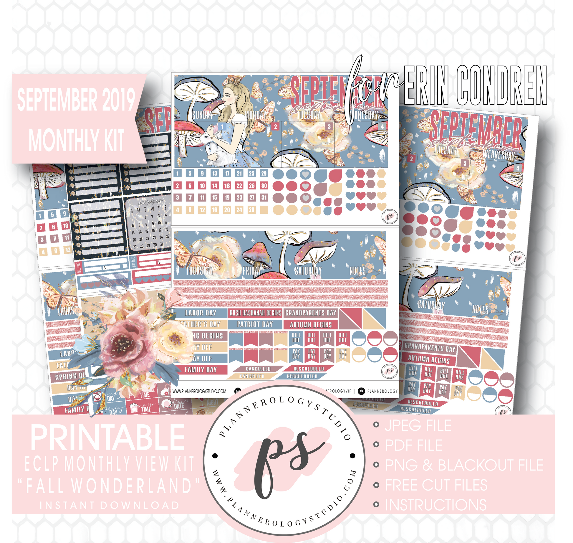 Fall Wonderland September 2019 Monthly View Kit Digital Printable Planner Stickers (for use with Erin Condren) - Plannerologystudio