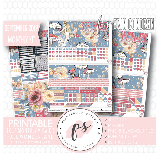 Fall Wonderland September 2019 Monthly View Kit Digital Printable Planner Stickers (for use with Erin Condren) - Plannerologystudio