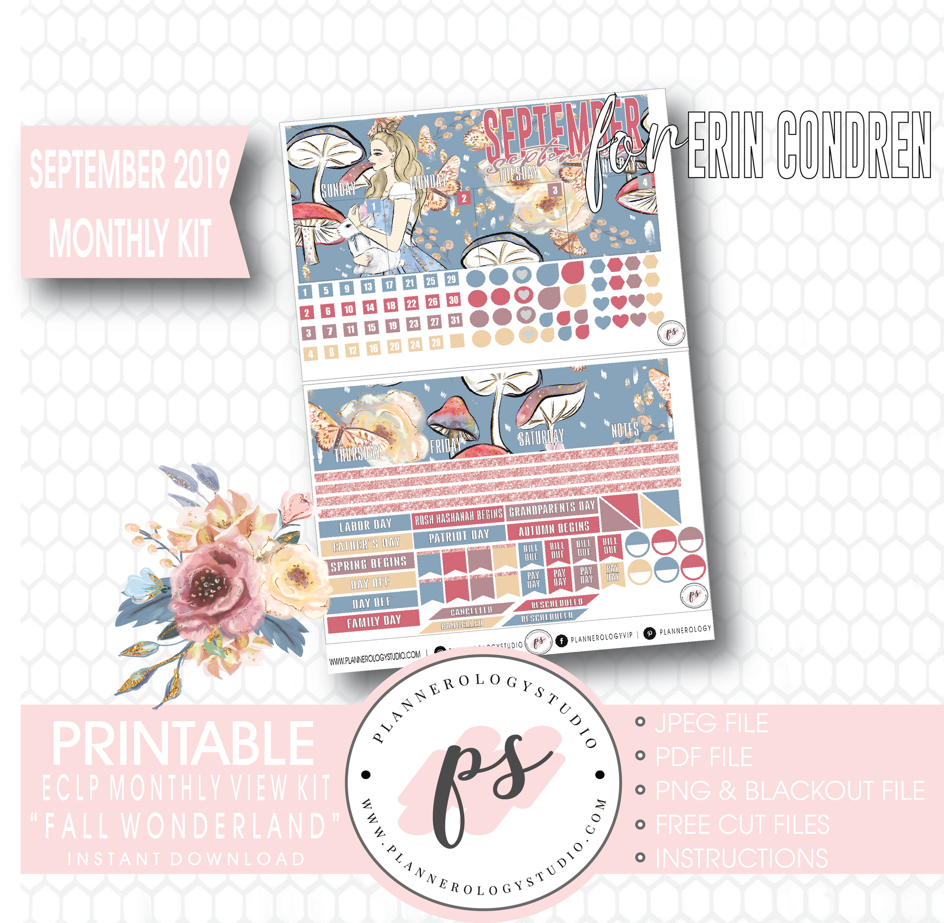 Fall Wonderland September 2019 Monthly View Kit Digital Printable Planner Stickers (for use with Erin Condren) - Plannerologystudio
