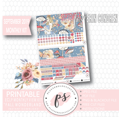 Fall Wonderland September 2019 Monthly View Kit Digital Printable Planner Stickers (for use with Erin Condren) - Plannerologystudio
