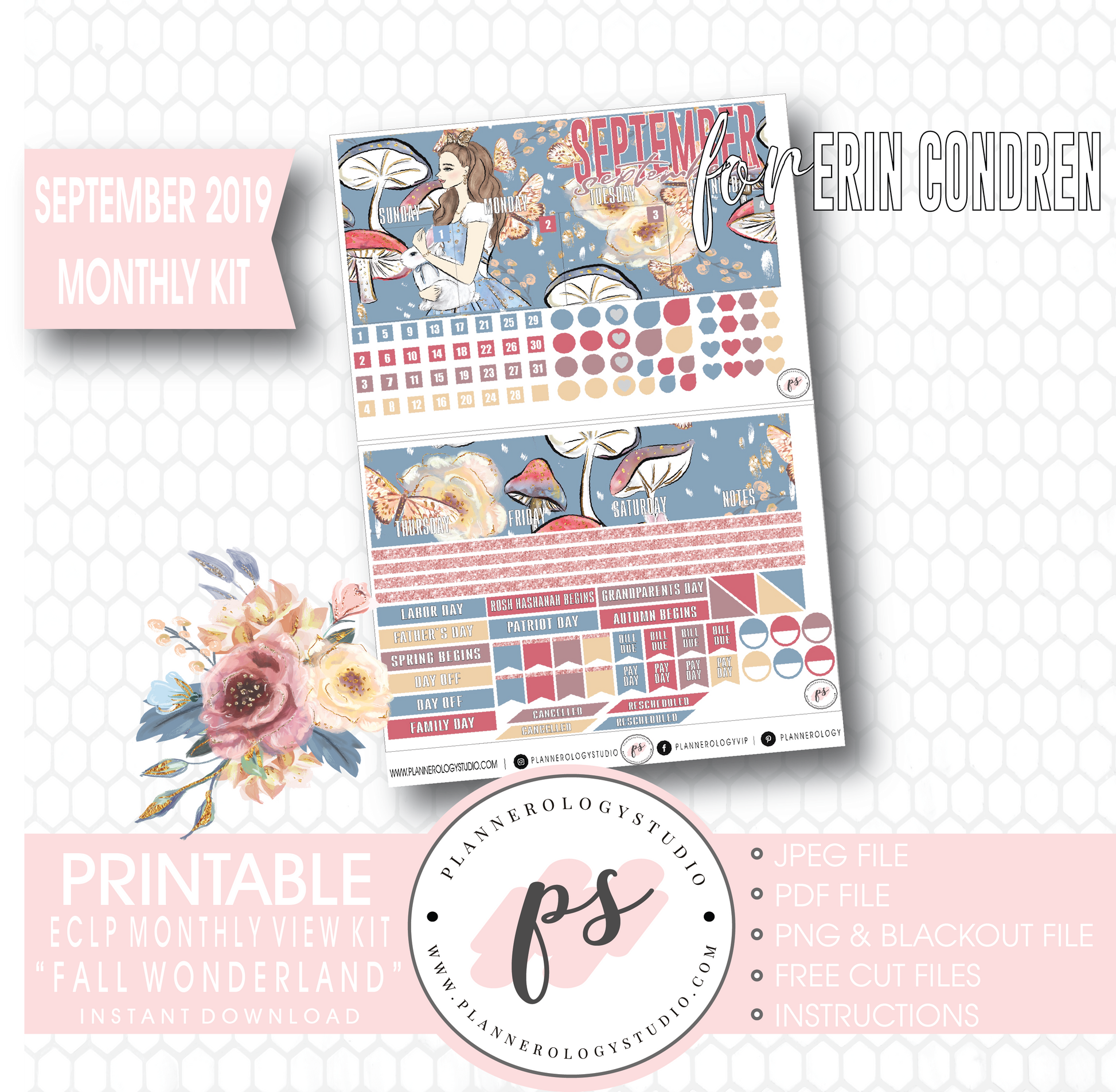 Fall Wonderland September 2019 Monthly View Kit Digital Printable Planner Stickers (for use with Erin Condren) - Plannerologystudio