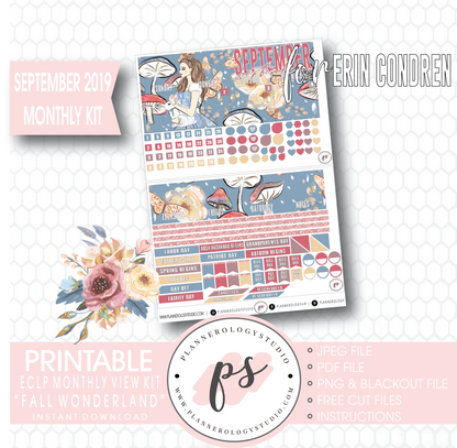 Fall Wonderland September 2019 Monthly View Kit Digital Printable Planner Stickers (for use with Erin Condren) - Plannerologystudio