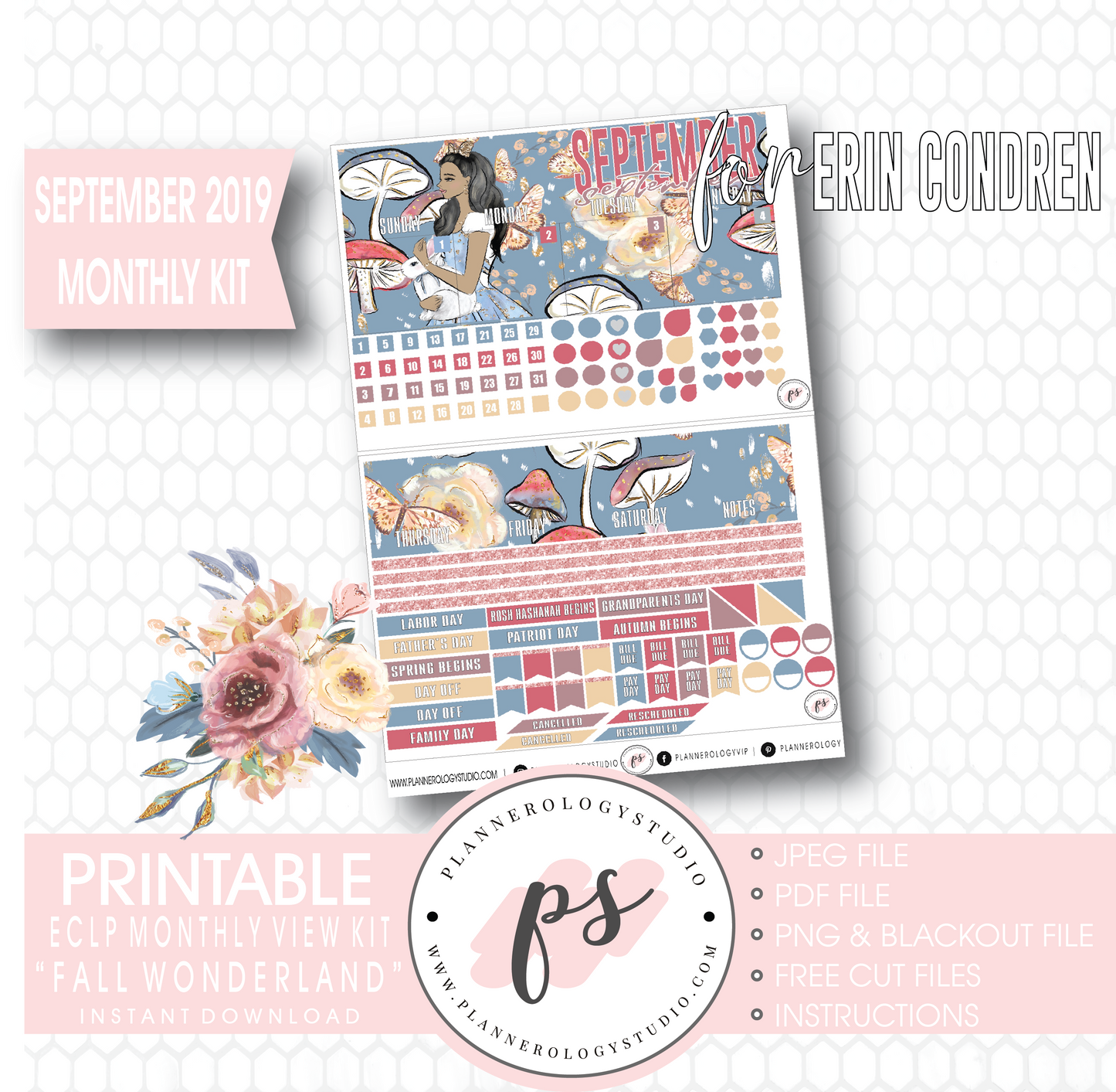 Fall Wonderland September 2019 Monthly View Kit Digital Printable Planner Stickers (for use with Erin Condren) - Plannerologystudio