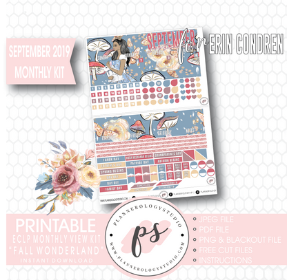 Fall Wonderland September 2019 Monthly View Kit Digital Printable Planner Stickers (for use with Erin Condren) - Plannerologystudio