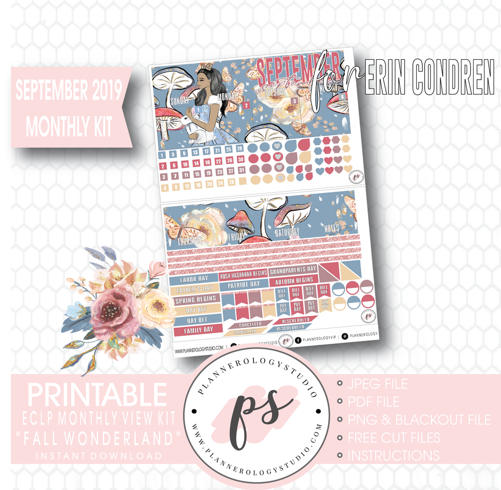 Fall Wonderland September 2019 Monthly View Kit Digital Printable Planner Stickers (for use with Erin Condren) - Plannerologystudio