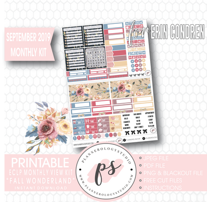 Fall Wonderland September 2019 Monthly View Kit Digital Printable Planner Stickers (for use with Erin Condren) - Plannerologystudio