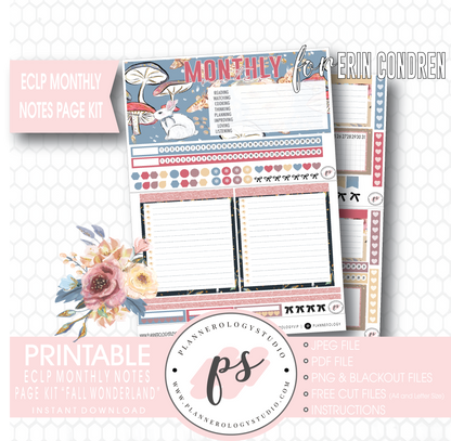 Fall Wonderland Monthly Notes Page Kit Digital Printable Planner Stickers (for use with Erin Condren) - Plannerologystudio
