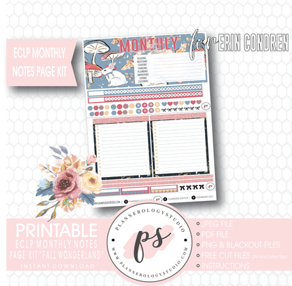 Fall Wonderland Monthly Notes Page Kit Digital Printable Planner Stickers (for use with Erin Condren) - Plannerologystudio