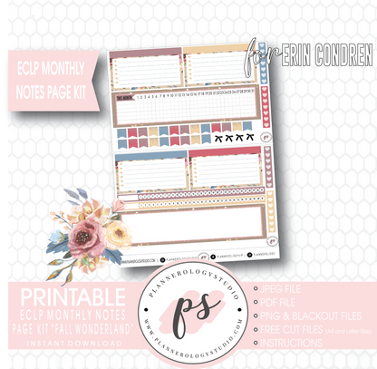 Fall Wonderland Monthly Notes Page Kit Digital Printable Planner Stickers (for use with Erin Condren) - Plannerologystudio