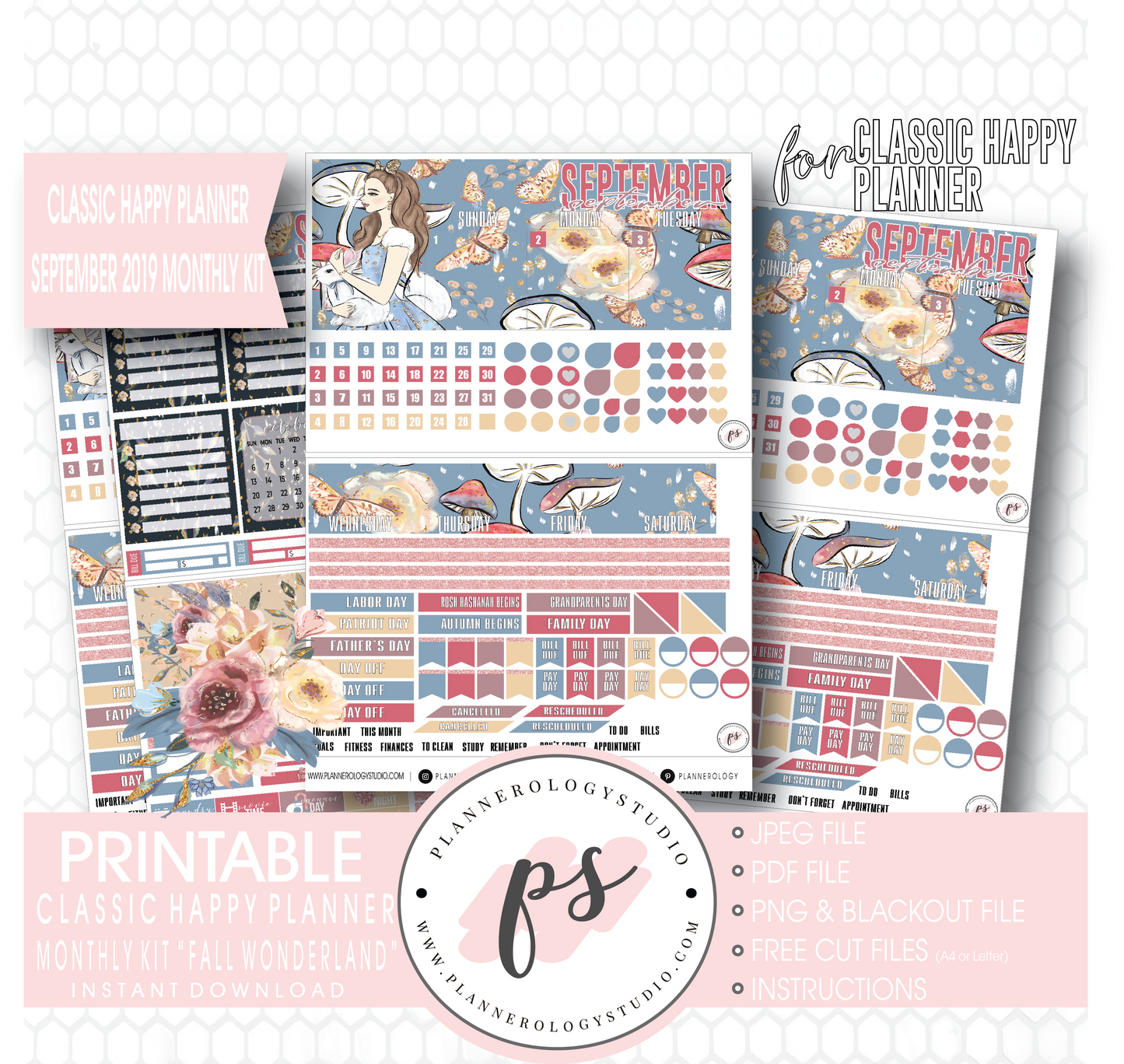 Fall Wonderland September 2019 Monthly View Kit Digital Printable Planner Stickers (for use with Classic Happy Planner) - Plannerologystudio