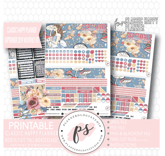 Fall Wonderland September 2019 Monthly View Kit Digital Printable Planner Stickers (for use with Classic Happy Planner) - Plannerologystudio