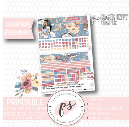 Fall Wonderland September 2019 Monthly View Kit Digital Printable Planner Stickers (for use with Classic Happy Planner) - Plannerologystudio