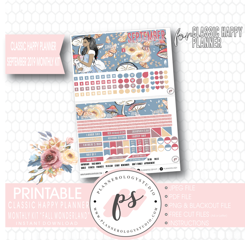Fall Wonderland September 2019 Monthly View Kit Digital Printable Planner Stickers (for use with Classic Happy Planner) - Plannerologystudio