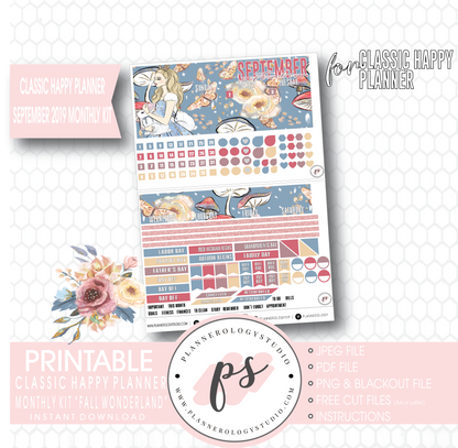 Fall Wonderland September 2019 Monthly View Kit Digital Printable Planner Stickers (for use with Classic Happy Planner) - Plannerologystudio