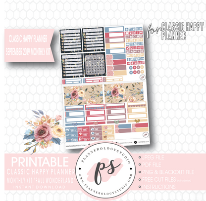 Fall Wonderland September 2019 Monthly View Kit Digital Printable Planner Stickers (for use with Classic Happy Planner) - Plannerologystudio