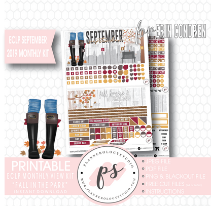 Fall in the Park September 2019 Monthly View Kit Digital Printable Planner Stickers (for use with Erin Condren) - Plannerologystudio
