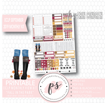 Fall in the Park September 2019 Monthly View Kit Digital Printable Planner Stickers (for use with Erin Condren) - Plannerologystudio
