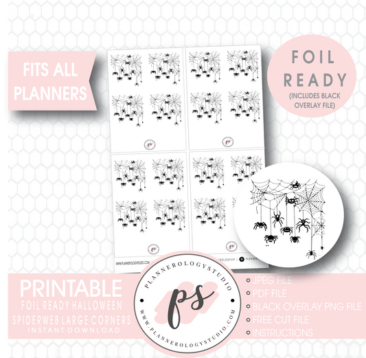 Halloween Spiderweb Large Corners Digital Printable Planner Stickers (Foil Ready) - Plannerologystudio