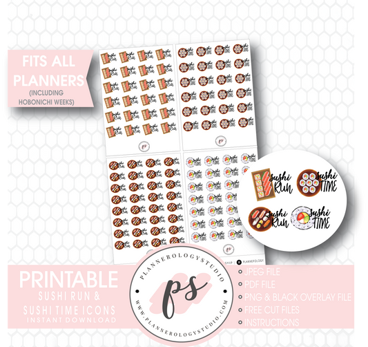 Sushi Run & Sushi Time Icons Digital Printable Planner Stickers - Plannerologystudio