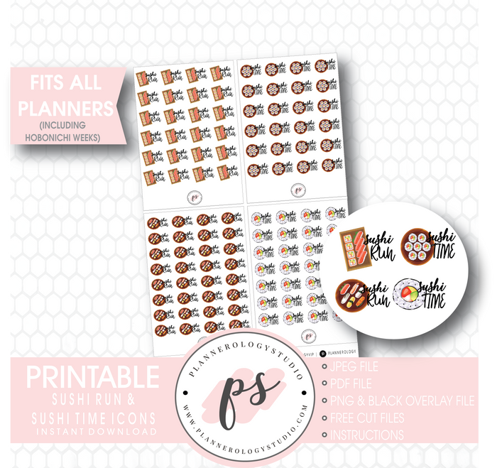 Sushi Run & Sushi Time Icons Digital Printable Planner Stickers - Plannerologystudio