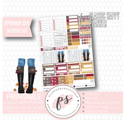 Fall in the Park September 2019 Monthly View Kit Digital Printable Planner Stickers (for use with Classic Happy Planner) - Plannerologystudio