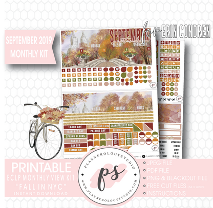 Fall in NYC September 2019 Monthly View Kit Digital Printable Planner Stickers (for use with Erin Condren) - Plannerologystudio
