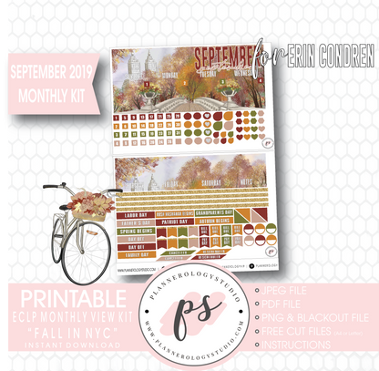 Fall in NYC September 2019 Monthly View Kit Digital Printable Planner Stickers (for use with Erin Condren) - Plannerologystudio