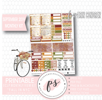 Fall in NYC September 2019 Monthly View Kit Digital Printable Planner Stickers (for use with Erin Condren) - Plannerologystudio